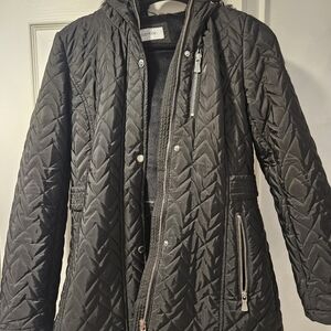 NWOT Women's Calvin Klein Black Quilted Jacket w hood - PM